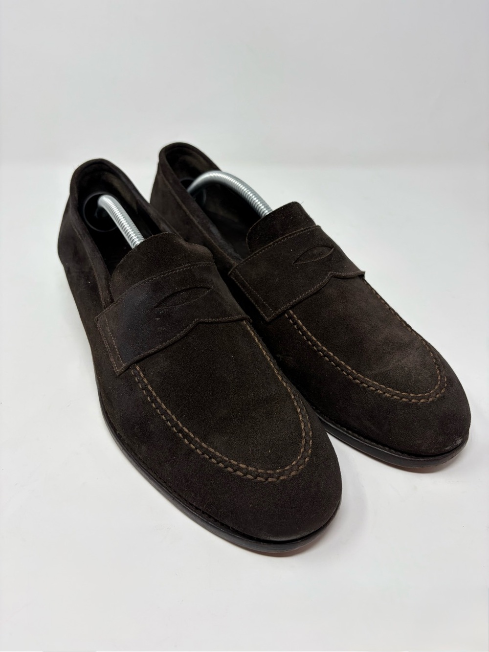 Morjas Shoes Mens Brown Suede Penny Loafers Dress Leather Sole Casual 10.5 UK